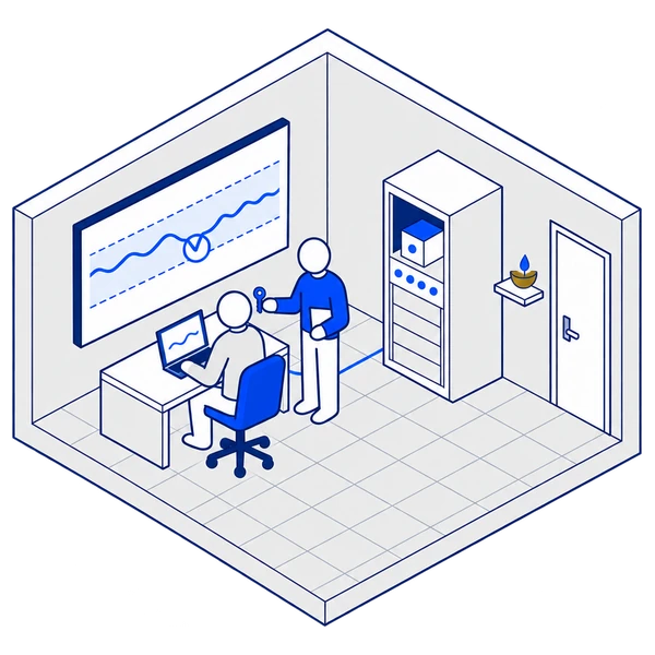 The module runs in the rack; the engineer hands the client a key.